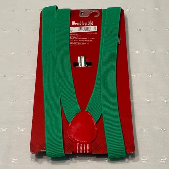 Weimbley Novelty Holiday Suspenders with Bells Red and Green - Picture 2 of 4